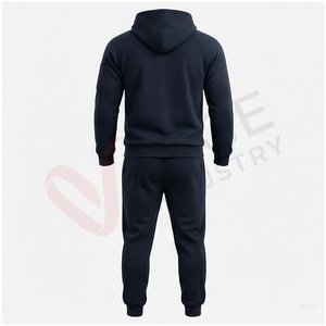 Ensemble de survêtement bleu marine à capuche pour homme, manches longues, couleur unie, respirant, coupe décontractée, idéal pour l'automne - Product Image 2
