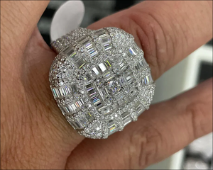 Bague de cocktail géométrique avec diamants taille émeraude sertis pavé, plaqué rhodium, argent 925, bijoux de mariage pour femme - Product Image 3