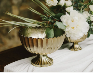 Handcrafted Metallic Gold Pedestal <b>Bowl</b> Featuring Fluted Design and Scalloped Edge Wholesale for Hospitality and Event Styling - Product Image 6