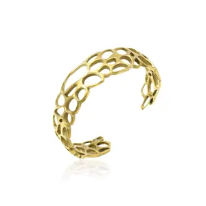 Hot Bán Tổ Ong Bangle Brass Kim Loại Đồ Trang Sức Cao Hoàn Thành Vàng Mở Cuff Ban Nhạc Bangle Vòng Đeo Tay Quà Tặng Cho Cô Đồ Trang Sức Phụ Kiện