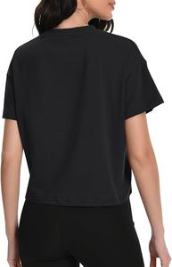 Custom Women Black Color Workout <b>Crop</b> <b>Top</b> Short Sleeve Knitted T-Shirt Casual Wear - Product Image 4