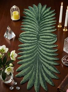 Woven Cotton <b>Table</b> <b>Runner</b> Palm Leaf Pattern Bohemian Style Green Home Decor - Product Image 4