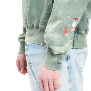 Sweat à capuche surdimensionné vintage en coton pour hommes avec logo personnalisé Streetwear peinture graphique verte à capuche en tissu éponge - Product Image 6