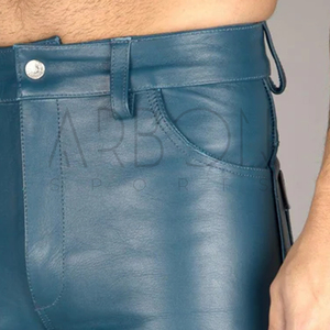 Pantalones Cortos de Cuero Genuino Azul Verde Azulado, Estilo Diseñador de Alta Gama, Corte Ajustado, Logotipo Personalizado, Fabricante Mayorista de Ropa Urbana de Moda para Exteriores - Product Image 5