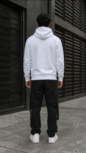 Sweat à capuche unisexe blanc oversize zippé 100 % coton French Terry, couleur unie, respirant, style streetwear anti-boulochage, idéal pour l'hiver - Product Image 2