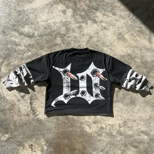 เสื้อยืดผู้ชายสไตล์ฮาราจูกุ Y2K พิมพ์ลายสกรีน ผ้าฝ้าย 100% 350gsm ทรงโอเวอร์ไซส์ ทรงบ็อกซี่ แขนยาวสองชั้น สไตล์ไฮสตรีท จัดส่งรวดเร็ว - Product Image 4