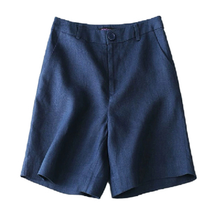 Shorts décontractés d'été pour hommes, taille mi-haute, coupe ample, 100% coton tissé, couleur unie, infroissable, fermeture boutonnée sur le devant, respirant, service OEM - Product Image 4