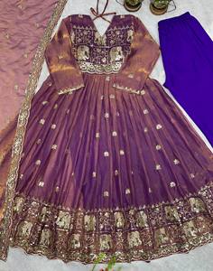 Luxury Jacquard Anarkali Gown for Women Elephant Motif Embroidered Party Wear Ethnic Dress with Dupatta - Product Image 4