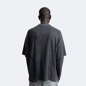 Sudaderas Personalizadas de Algodón 300gsm para Hombre, Estilo Urbano, Vintage, Lavado Ácido, Oversize, Desgastadas, Manga Larga Doble, Diseño Liso - Product Image 3