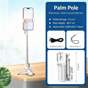 Trépied perche à selfie extensible avec télécommande sans fil et contrôle du zoom, support de téléphone pliable tout-en-un avec clip manuel pour le vlogging - Product Image 3