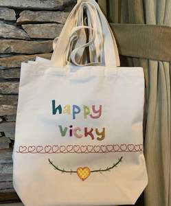 Embroidered Canvas Tote Bag Cotton Fabric Shoulder Pouch Shopping <b>Handbag</b> Reusable Eco Friendly Daily Travel <b>Storage</b> Pack - Product Image 5