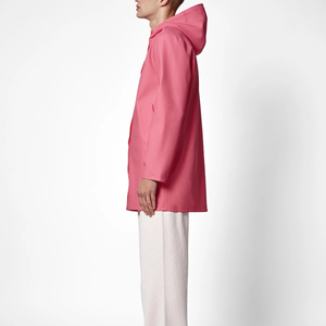 Manteau de pluie long rose à capuche pour homme, imperméable, boutonné, coupe classique, veste d'extérieur, couleur unie, en polyester - Product Image 4