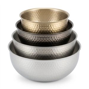 Juego de Tazones Anidados Hechos a Mano de Acero Inoxidable SS304 de 24 cm con Acabado Degradado de Oro a Acero Cuatro Tonos, en Caja, Decoración para el Hogar u Oficina - Product Image 3