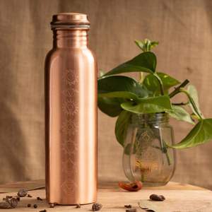 <b>copper</b> bottle with chakra art metal water bottle reusable eco friendly drinkware storage kitchen use <b>screw</b> cap - Product Image 1