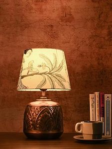 Decorative Bohemian Leaf Table Lamp Floral Fabric Lampshade Metal Base <b>Bedside</b> <b>Reading</b> <b>Light</b> Home Decor - Product Image 2
