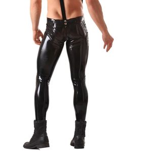 Pantalon moto noir taille haute pour homme en similicuir avec ceinture et braguette zippée, coupe slim, style clubwear - Product Image 3