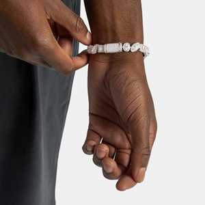 AMBER JEWELS 18K Solid Gold Natural Stone Radiant Cut Geometric Hiphop Tennis <b>Bracelet</b> Claw Setting Unisex Luxury Anniversary - Product Image 1