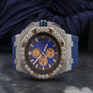 Reloj Cronógrafo Iced Out con Moissanita, Correa Azul, Dos Tonos Oro y Plata, Joyería Hip Hop, Reloj de Lujo Bustdown - Product Image 1