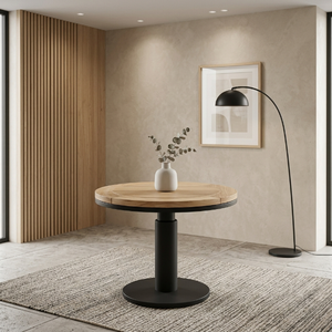 Table d'appoint ronde d'élégance industrielle avec plateau en teck massif et pieds en métal thermolaqué pour salon - Product Image 3