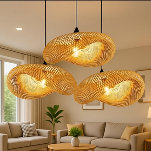 Lustre en rotin fait main vintage, luminaire suspendu en bambou écologique pour hôtels, stations balnéaires et décoration intérieure - Product Image 3