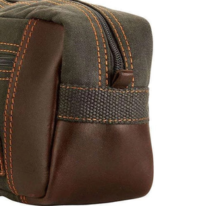 Vintage Letter Pattern Polyester Shave Kit Toiletry Bag with Zipper Closure Large Capacity Water Resistant Brown/Green Stitching - Product Image 5