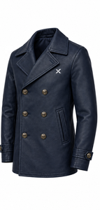 <b>Men's</b> Genuine Leather <b>Pea</b> <b>Coat</b> | <b>Black</b> Brown Navy | OEM ODM Manufacturer | Premium Quality Design | Leather Wear | - Product Image 3
