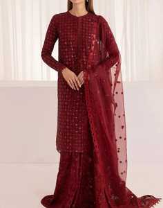 Red Color Women Embroidered Chiffon Partywear <b>Dress</b> For <b>Eid</b> And Special Occasions Top Embroidered Pakistan <b>Dresses</b> - Product Image 1