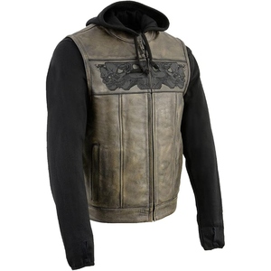 Chaleco de cuero genuino personalizado para hombre, con diseño de calavera en relieve, para motociclistas, con cremallera, para montar en moto. - Product Image 1