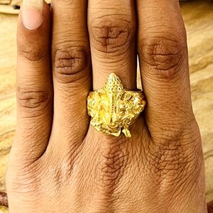 Bague Lord Ganesha, modèle populaire, en laiton tribal plaqué or 18 carats, motif Dieu Éléphant, bijoux spirituels unisexes pour la vente en gros/OEM/ODM - Product Image 6