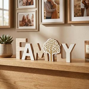 Bamboo Eco-Friendly Family Letter <b>Table</b> Decor <b>Wall</b> <b>Mount</b> Asian Zen Design Round Shape Home Office Shelf Display Ornament - Product Image 5