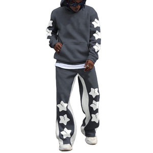 Survêtement gris et blanc à imprimé étoiles pour homme, coupe ample, style streetwear, 100 % coton respirant, fermeture à cordon de serrage - Product Image 1