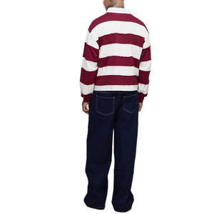 Camiseta de Manga Larga a Rayas de Algodón Grueso para Hombre con Cuello, Estilo Urbano, Bordado de Logotipo Personalizado, Venta al Por Mayor - Product Image 2