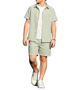 Ensemble 2 pièces pour grands garçons, chemise décontractée en coton rayé froissé style bulle, nouvelle collection printemps/été, manches courtes - Product Image 3