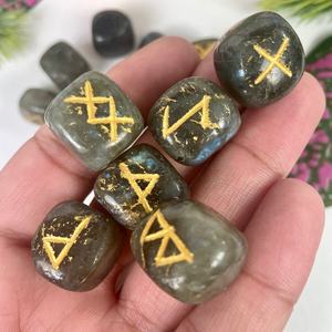 Labradorite Rune Stone <b>Set</b> Futhark <b>Crystal</b> Engraved Muntaha Agate Love & Mascot Feng Shui Style Premium Handmade Healing Stone - Product Image 4