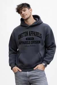 ONETEN APPARELS Sweat-shirt à capuche en molleton de coton gris foncé anti-plis grande taille pour homme – Collection Automne - Product Image 5
