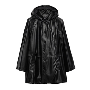 Luxury Women's Hooded <b>Leather</b> and Technical Fabric Caban <b>Jacket</b> Custom Hybrid Outerwear top OEM private label Manufacturer - Product Image 6