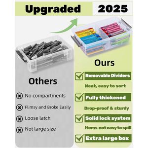 Confezione da 6 Scatole Portamatite in Plastica Trasparente Extra Large con Divisorio Rimovibile, Organizer Rinforzato per Pastelli, Scatole Impilabili per Materiali di Carta - Product Image 5