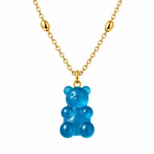 Colorful Epoxy Resin Gummy <b>Bear</b> Necklace with Link Chain Translucent Acrylic Animal Choker for Daily Wear - Product Image 6