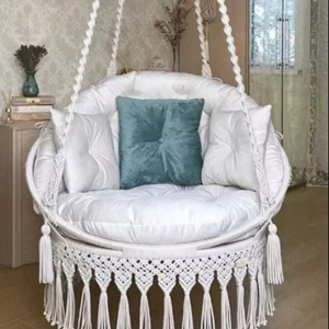 <b>Macrame</b> Swing, Hanging Chair, Hanging Cotton <b>Macrame</b> Hammock Chair, <b>Macrame</b> Swing Chair, <b>Macrame</b> Round Swing, indoor swing - Product Image 1