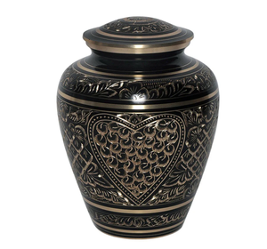 Belle urne funéraire en laiton noir antique entièrement gravée, style américain/européen, pour adultes, pour le stockage des cendres après crémation - Product Image 2