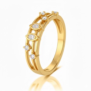 Bague de Fiançailles Tendance pour Femme en Argent Sterling S925, Trois Rangs, Sertie de Moissanite Taille Marquise et Taille Brillant, Monture Bezel - Product Image 4