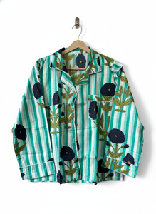 Conjunto de Pijama de Manga Larga con Cuello en V, 100% Algodón Suave para Mujer |   Ropa de estar por casa estilo boho, lisa y con estampado a mano |   Bolsa para Ropa de Dormir de Verano - Product Image 2