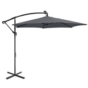 Ombrellone da Patio a Braccio Curvo da 3 Metri con 18 Luci LED, 6 Stecche in Ferro, Palo Dritto e Curvo in Ferro, Copertura Impermeabile in Poliestere per Uso in Palestra - Product Image 4