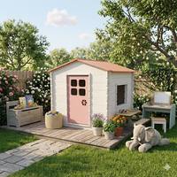 Casa de Juegos de Madera con Puerta Rosa y Techo Naranja para Niños al Aire Libre, Unisex, de 2 a 4 Años