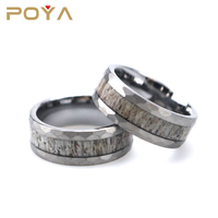 Bague en carbure de tungstène avec incrustation de bois de cerf et finition martelée, alliance en forme de dôme couleur bronze pour homme, bijoux nature et plein air en gros