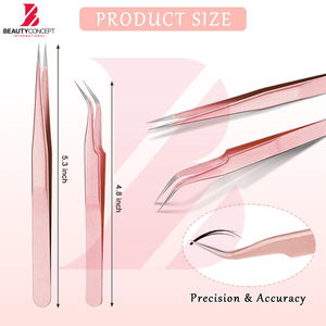 Pinzas para extensiones de pestañas color oro rosa, juego de 6 con punta de fibra, producto de acero inoxidable, pinzas para extensiones de pestañas - Product Image 2
