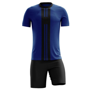 Uniforme de Balonmano Personalizado para Hombre, Color Azul y Negro a Rayas, 100% Poliéster, Impresión por Transferencia de Calor, Cuello en V, Secado Rápido - Product Image 1