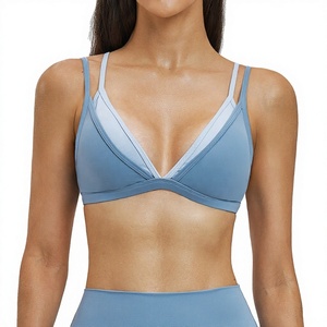 Women's Plus Size Deep V-Neck Double <b>Layer</b> Strap Sports Bra Lightweight Medium Support Breathable Seamless Solid Color Yoga <b>Top</b> - Product Image 2