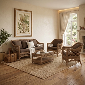Conjunto de Sofás Cannes Mandola Kuboo en Ratán Gris con Tela Marrón, Mesa de Vidrio Estándar, Muebles de Patio de Estilo Resort Premium - Product Image 3