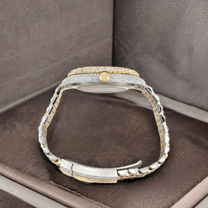 Reloj analógico de moissanita de metal de dos tonos-100% hecho a mano por artesanos indios expertos, reloj automático de moissanita con busto hacia abajo - Product Image 4